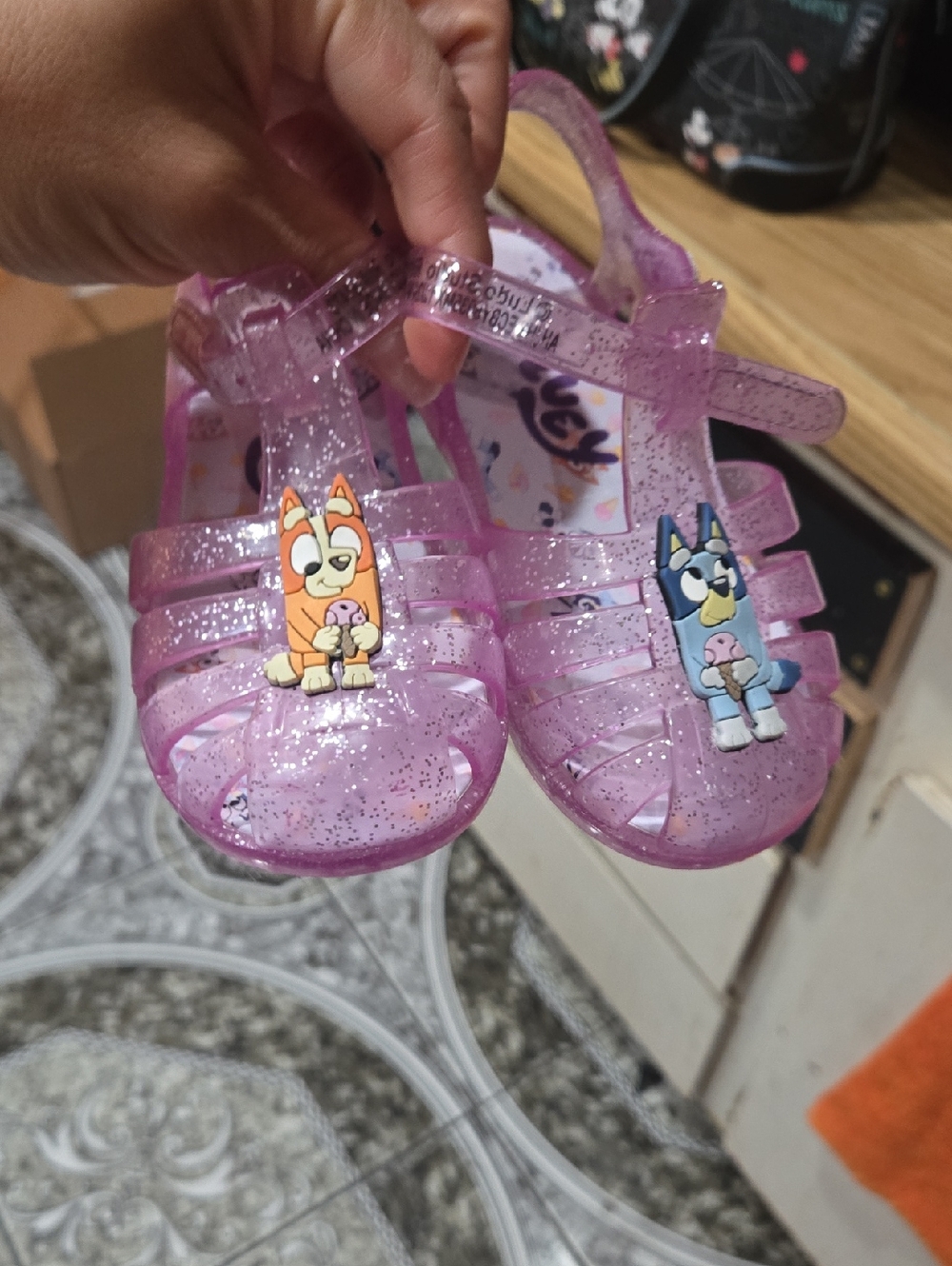 Kids Clear Glitter Pink Jelly Sandals with Character Accents